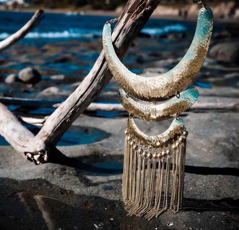 Brass hammered tassel chain necklace Collar