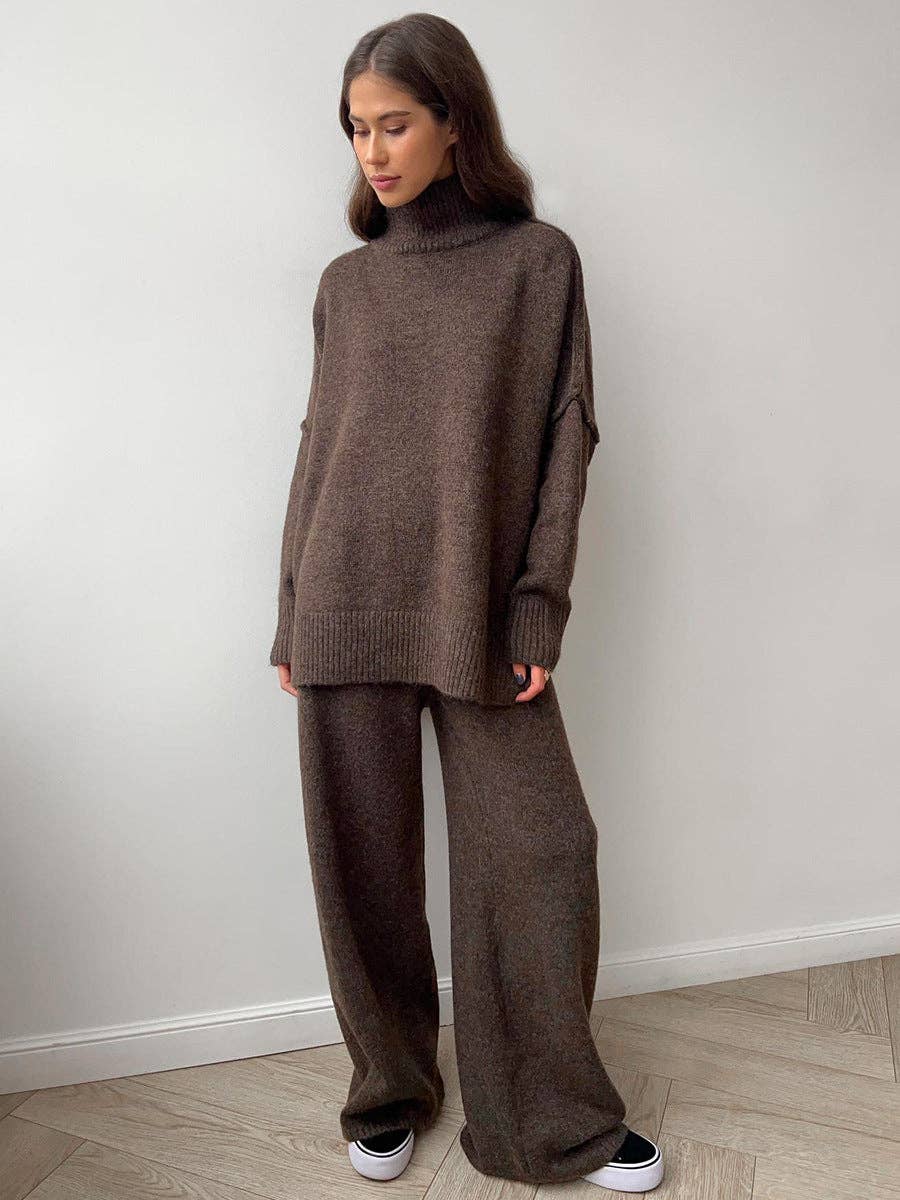 Relaxed High Collar Knit Set