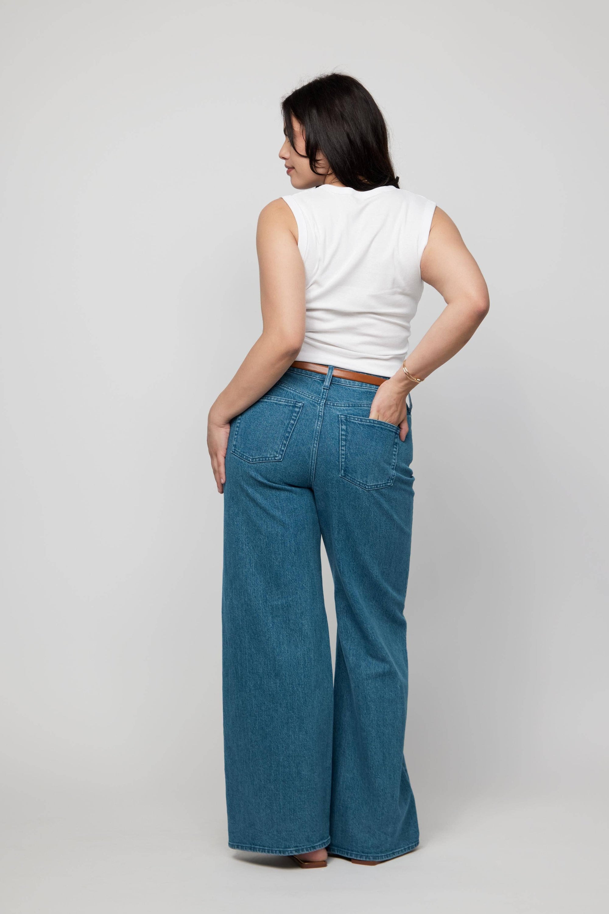 Andrews High Rise Extra Wide Leg Jean, Medium Green Blue