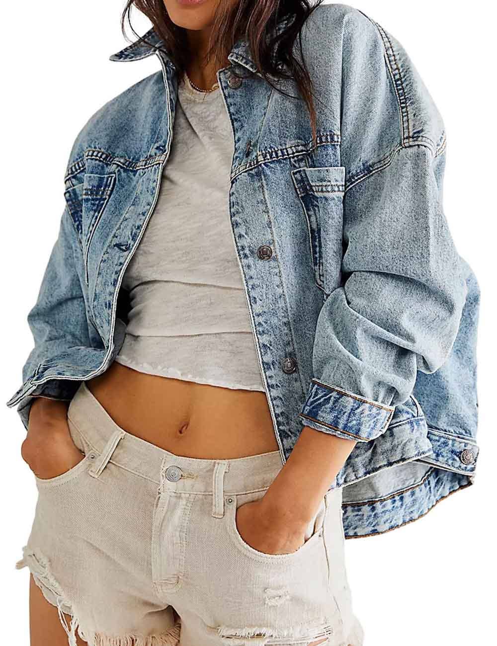 Relaxed Solid Color Denim Jacket