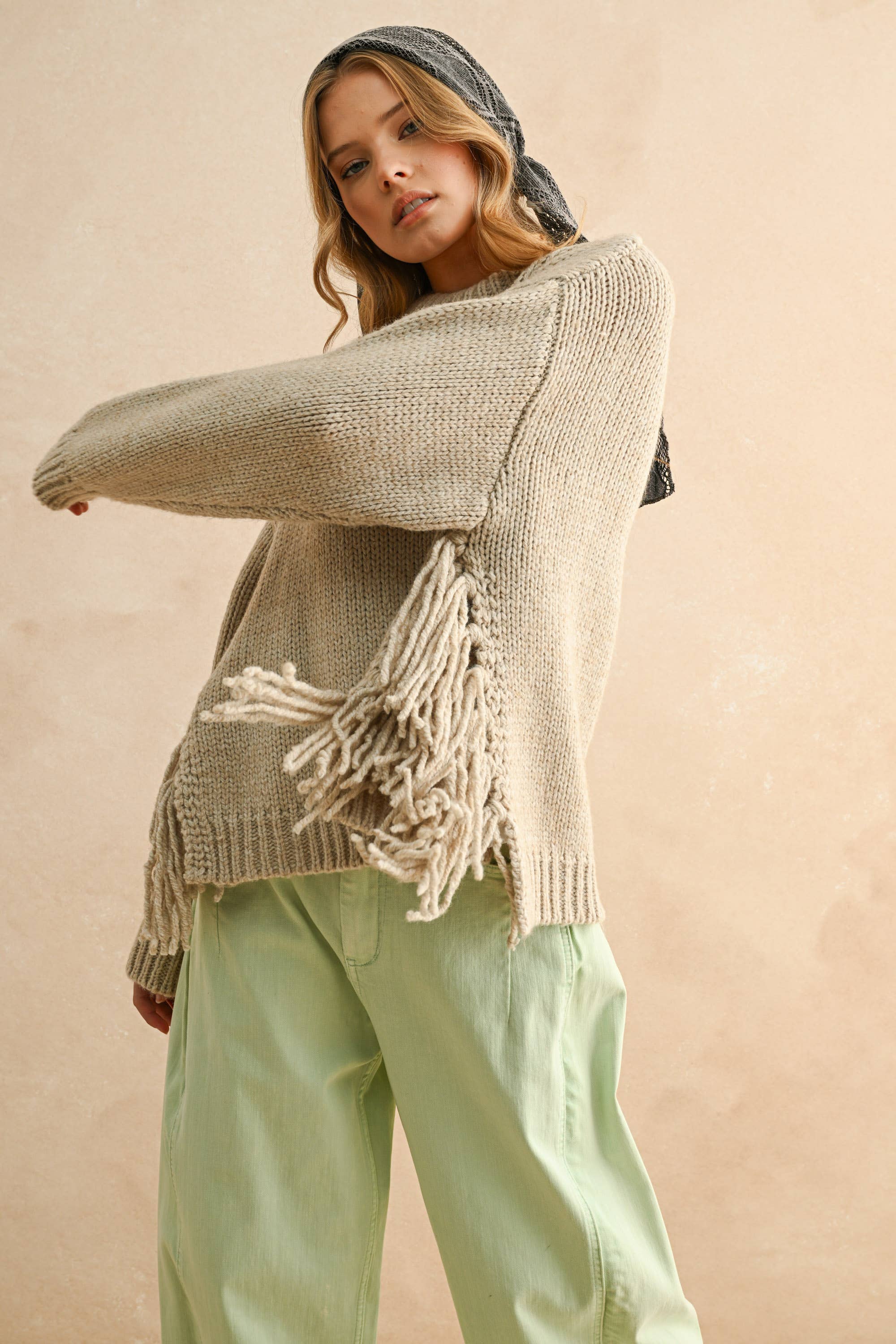 FRINGE ON THE SIDE SWEATER TOP