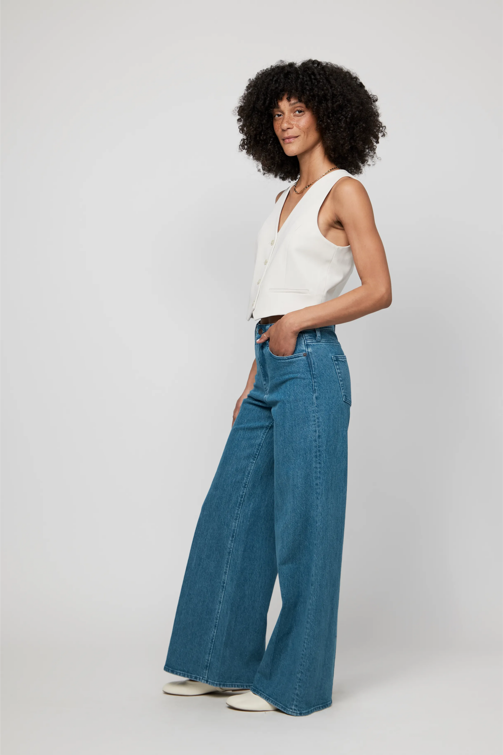 Andrews High Rise Extra Wide Leg Jean, Medium Green Blue