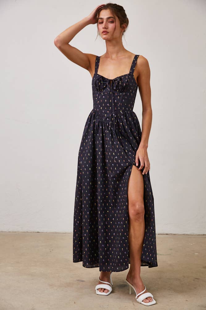 Wild Floral Poplin Wired Front Ribbon Maxi Dress