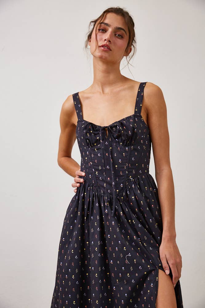 Wild Floral Poplin Wired Front Ribbon Maxi Dress