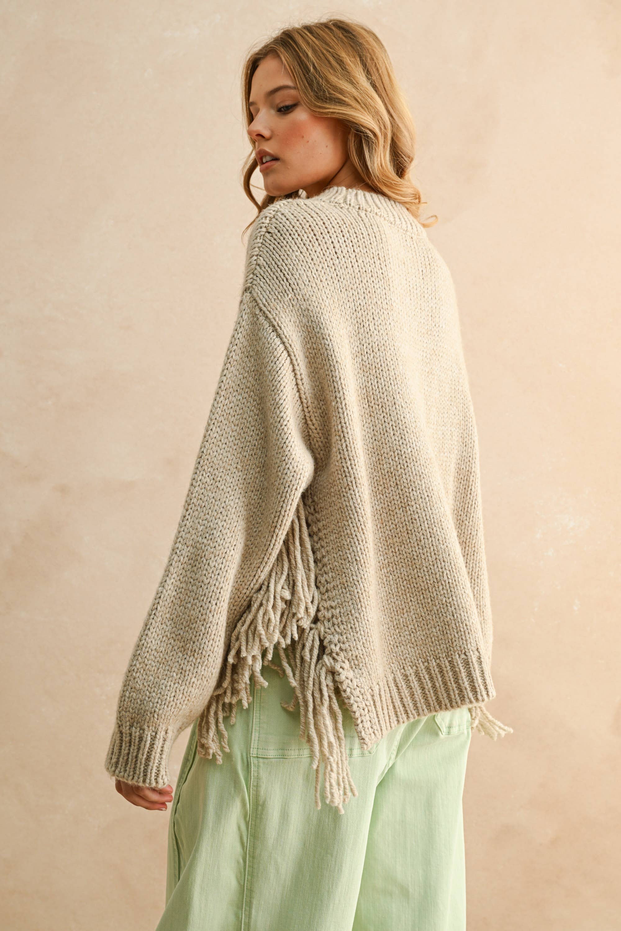 FRINGE ON THE SIDE SWEATER TOP
