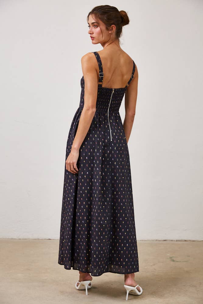 Wild Floral Poplin Wired Front Ribbon Maxi Dress
