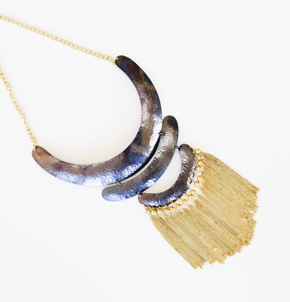 Brass hammered tassel chain necklace Collar