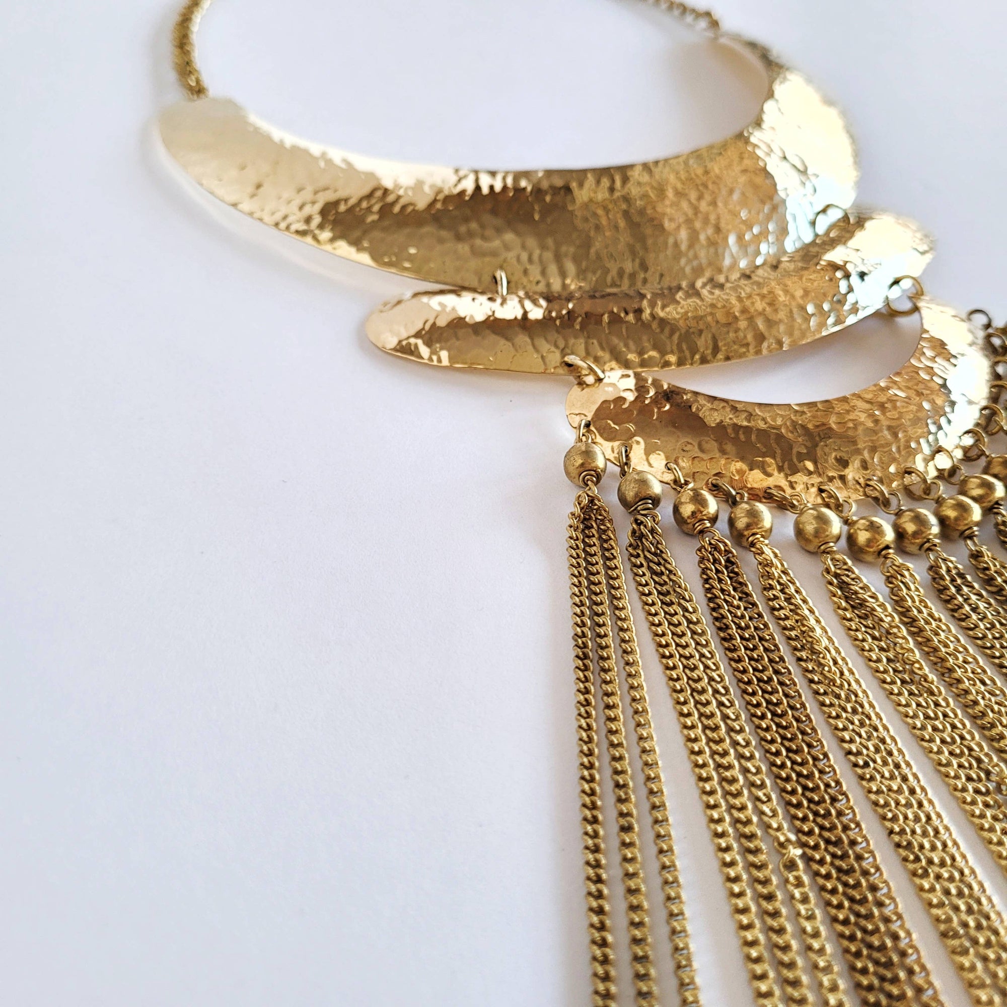 Brass hammered tassel chain necklace Collar