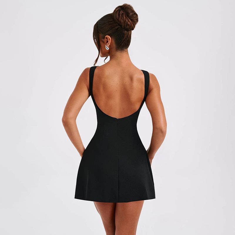 Black Mini Dress European Chic Bare Back