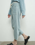 BARREL DENIM PANTS WITH EYELET WAIST