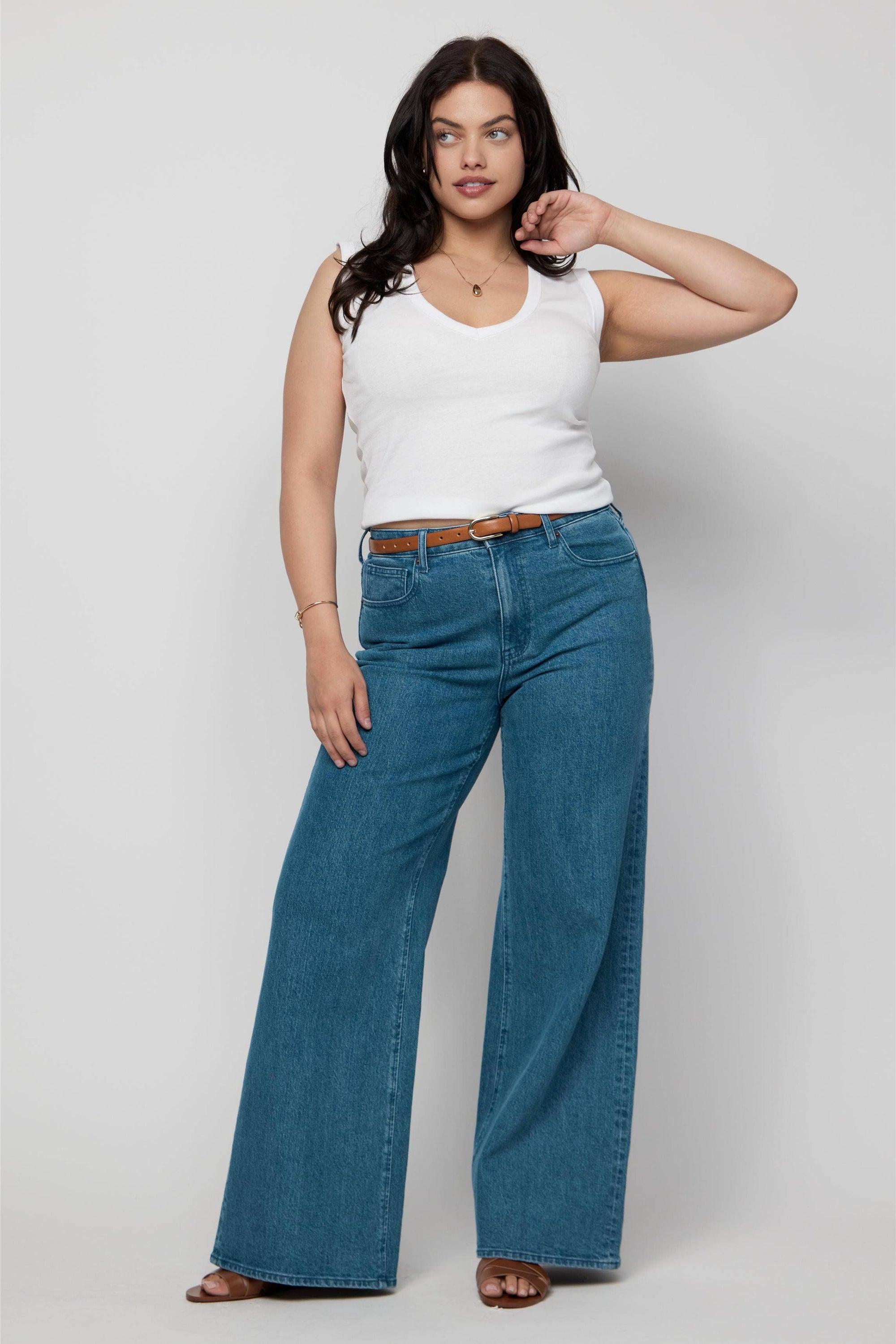 Andrews High Rise Extra Wide Leg Jean, Medium Green Blue