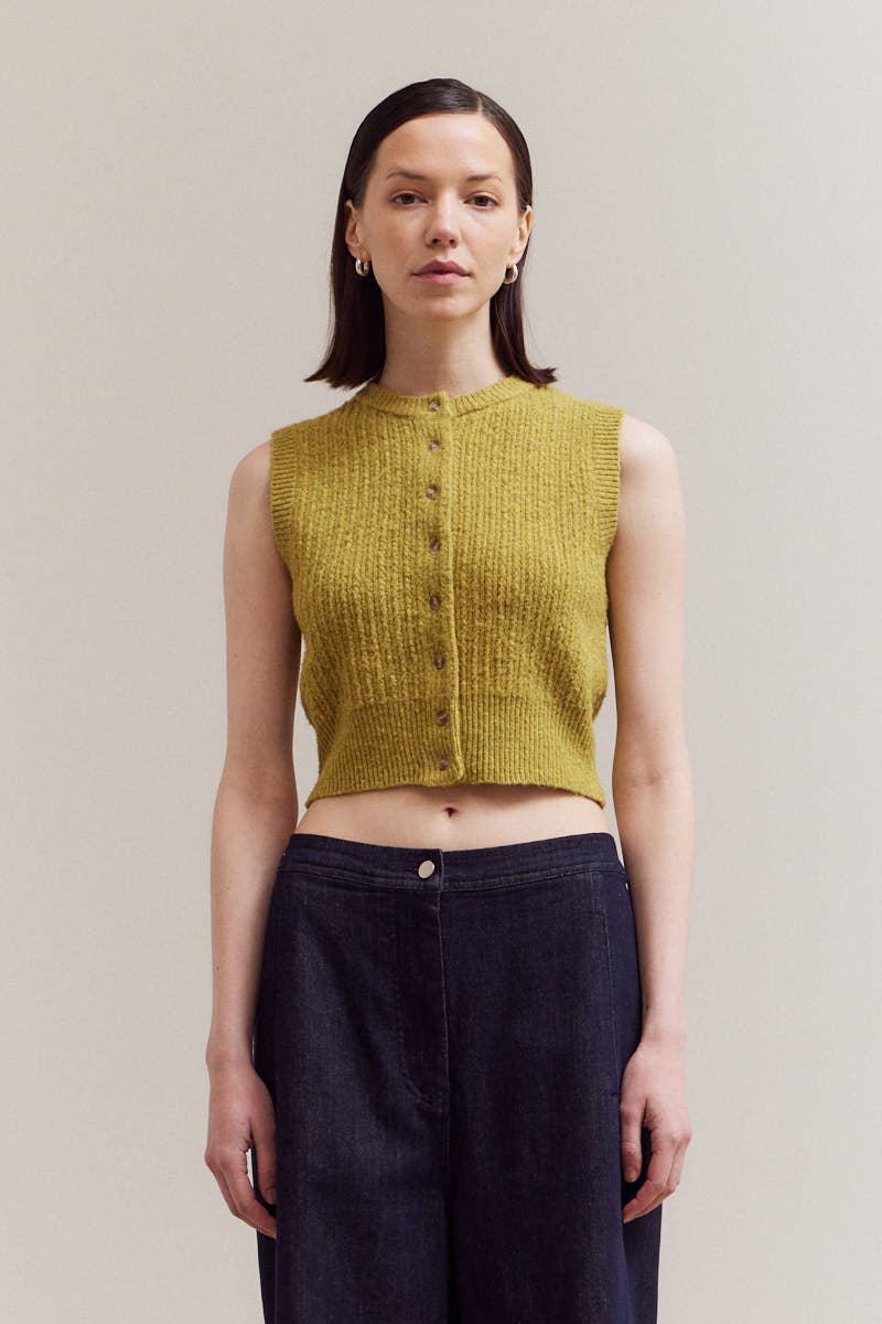 BUTTON UP SWEATER SLEEVELESS TOP