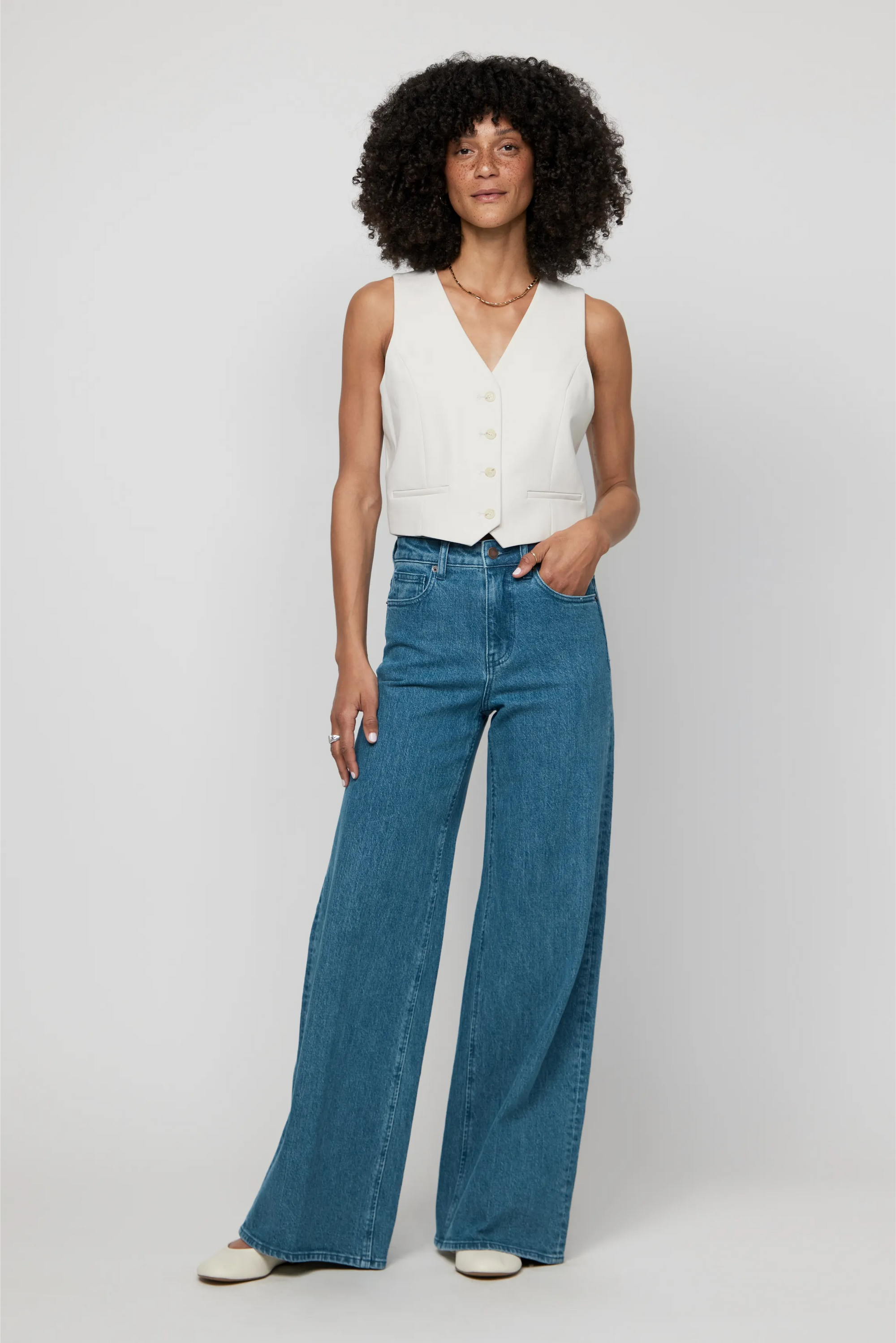 Andrews High Rise Extra Wide Leg Jean, Medium Green Blue