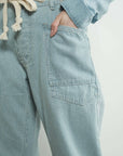BARREL DENIM PANTS WITH EYELET WAIST