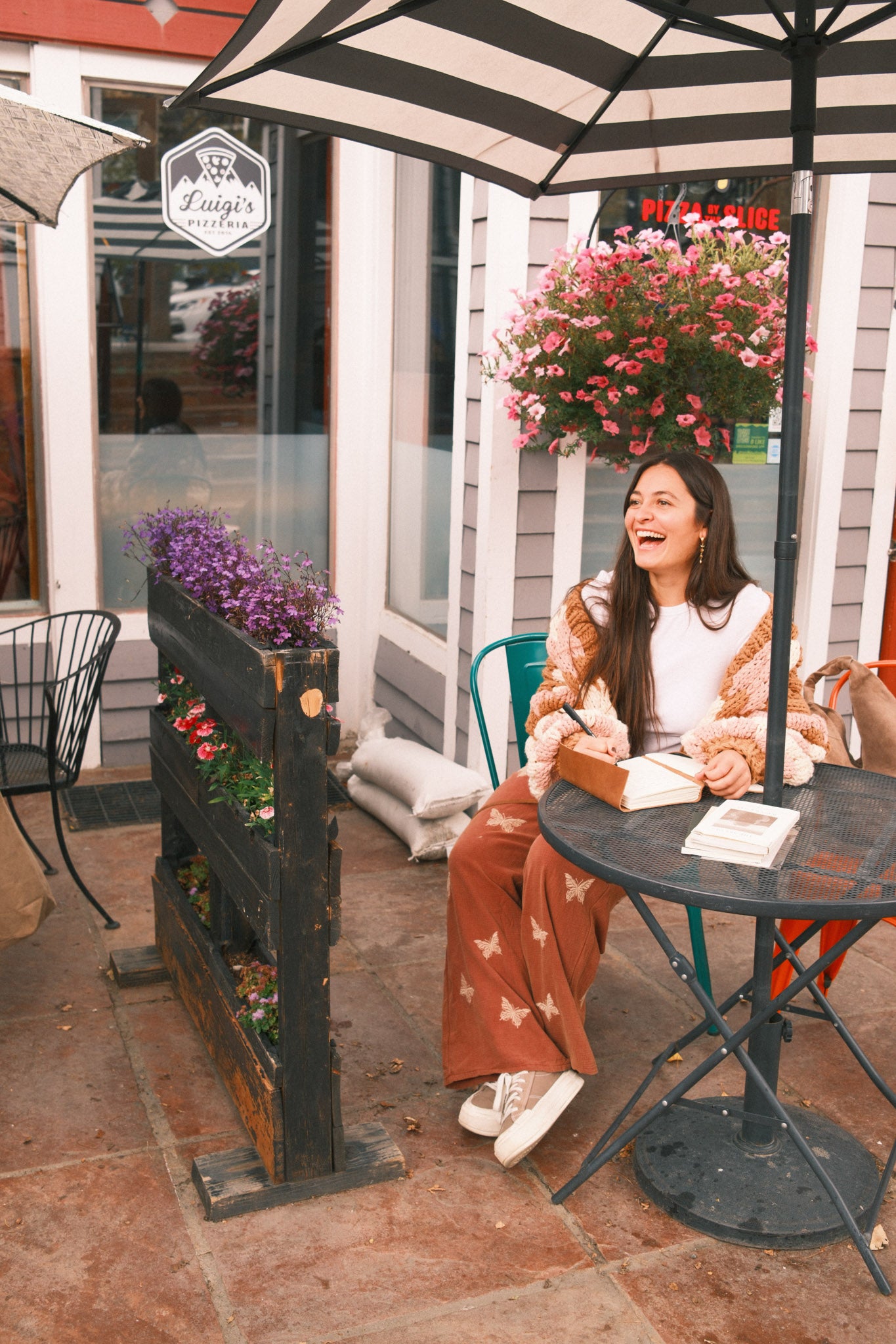 Double gauze butterflies' embroidery woven wide pants