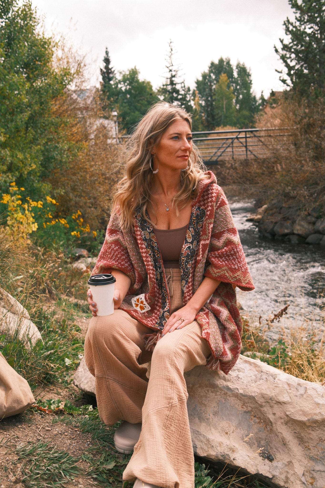 Sleeveless poncho paisley sweater Aztec hooded cardigan