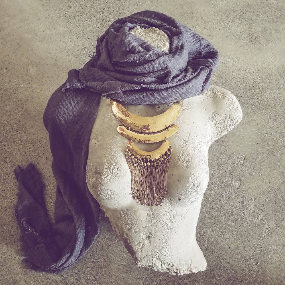 Brass hammered tassel chain necklace Collar