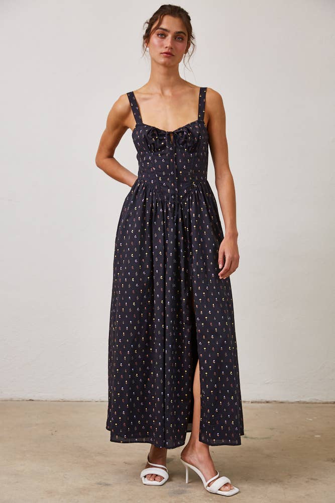 Wild Floral Poplin Wired Front Ribbon Maxi Dress