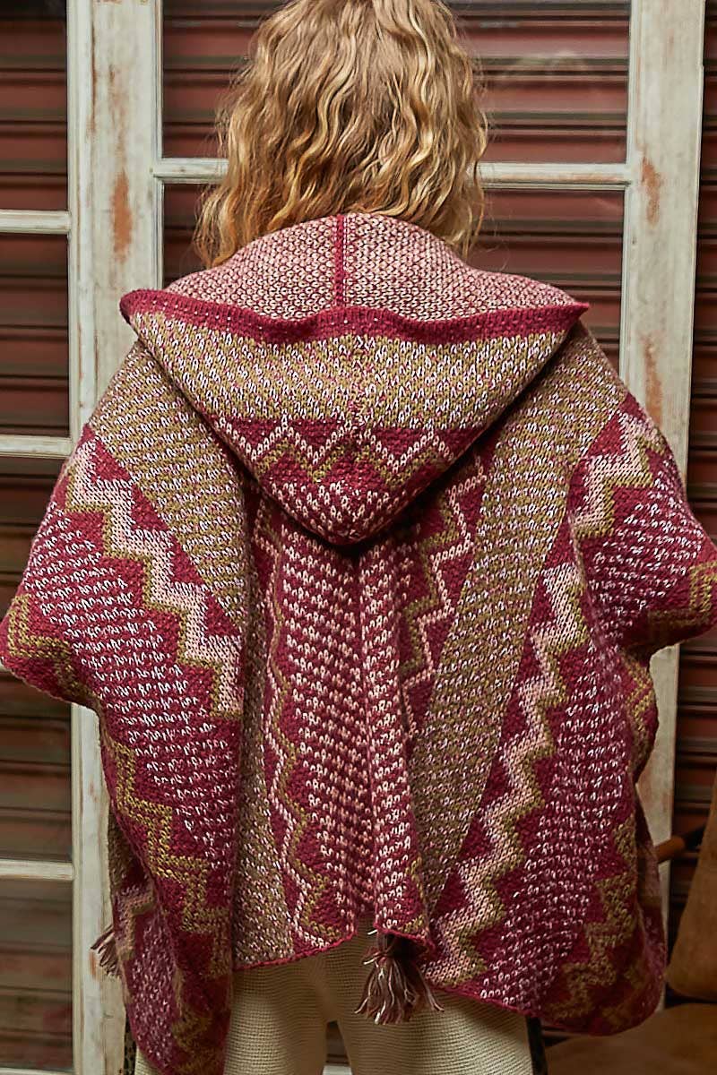 Sleeveless poncho paisley sweater Aztec hooded cardigan