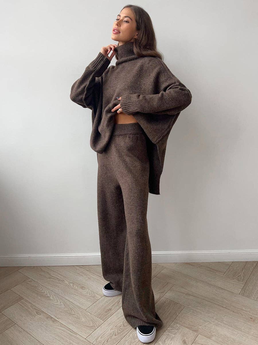 Relaxed High Collar Knit Set