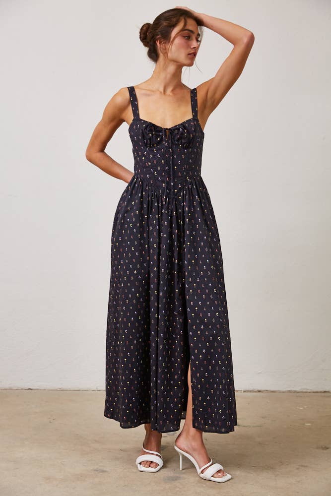Wild Floral Poplin Wired Front Ribbon Maxi Dress