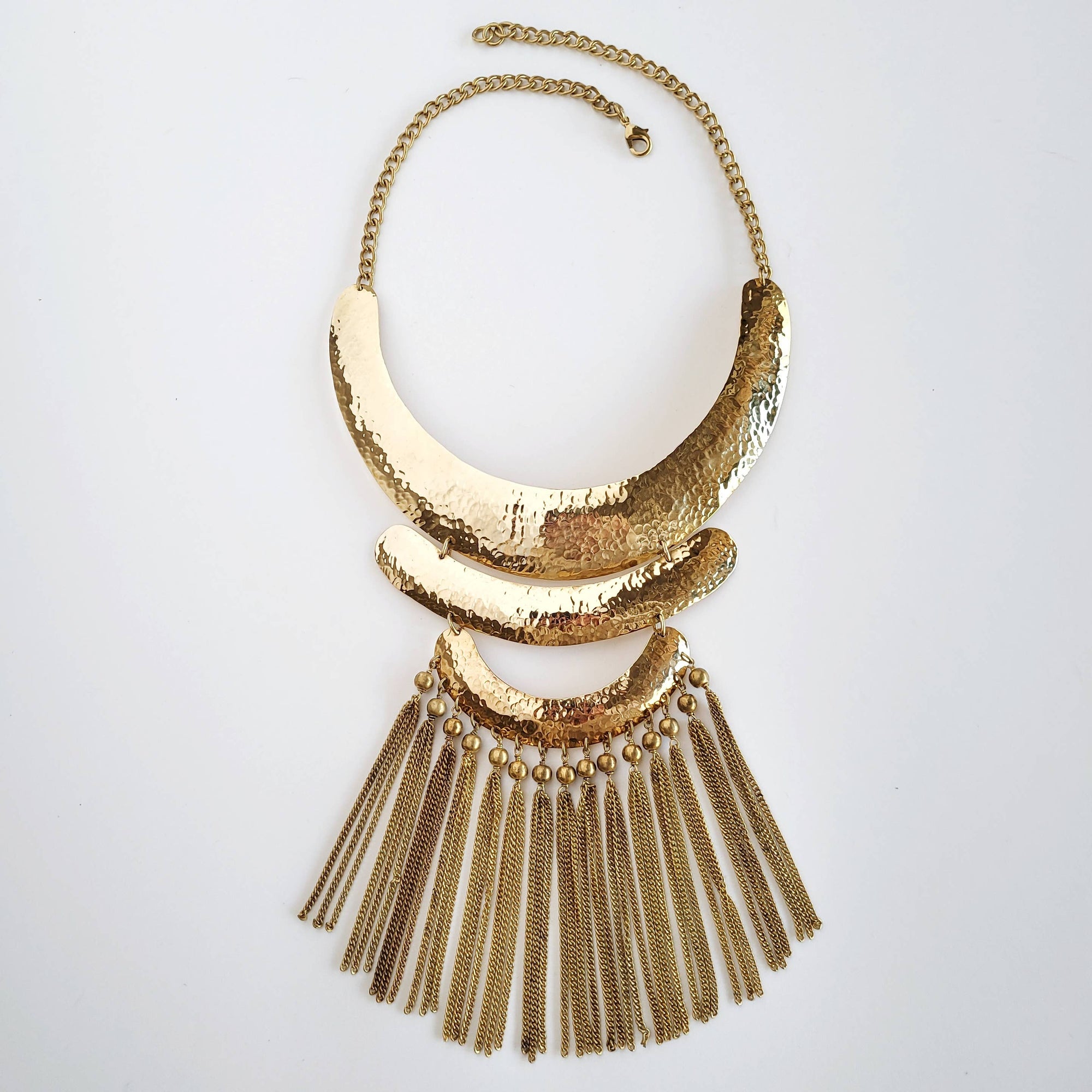 Brass hammered tassel chain necklace Collar