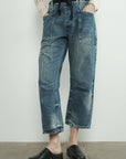BARREL DENIM PANTS WITH EYELET WAIST