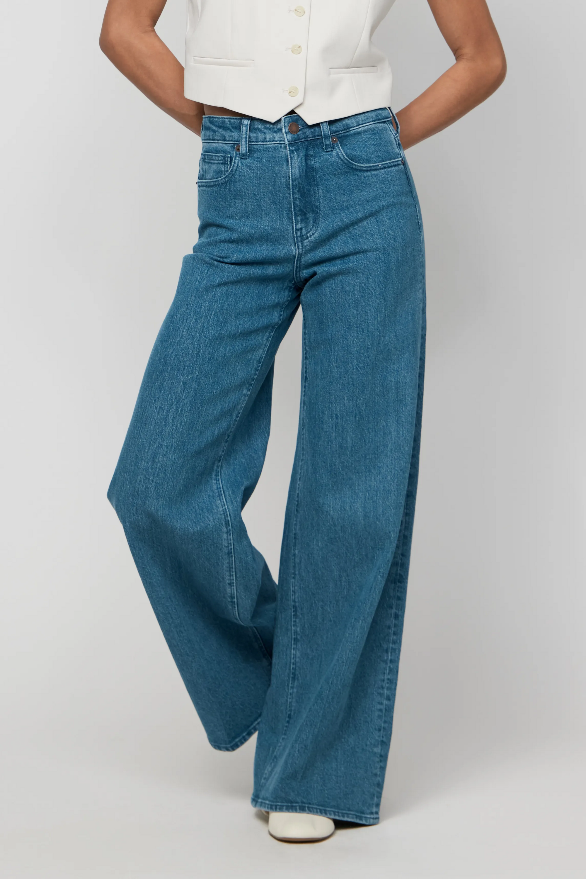 Andrews High Rise Extra Wide Leg Jean, Medium Green Blue