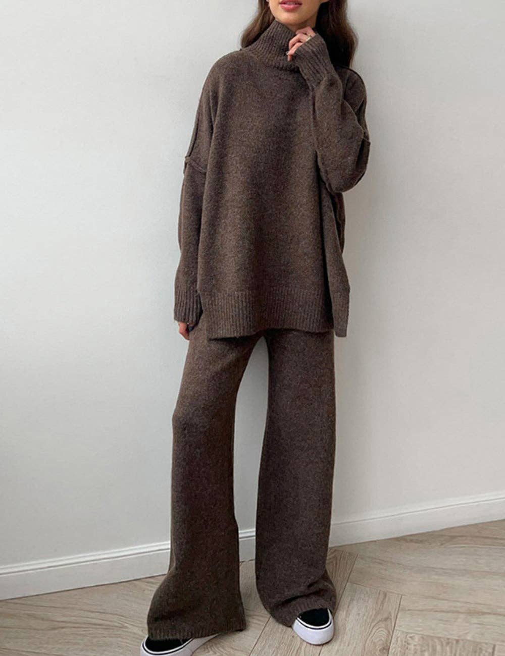 Relaxed High Collar Knit Set