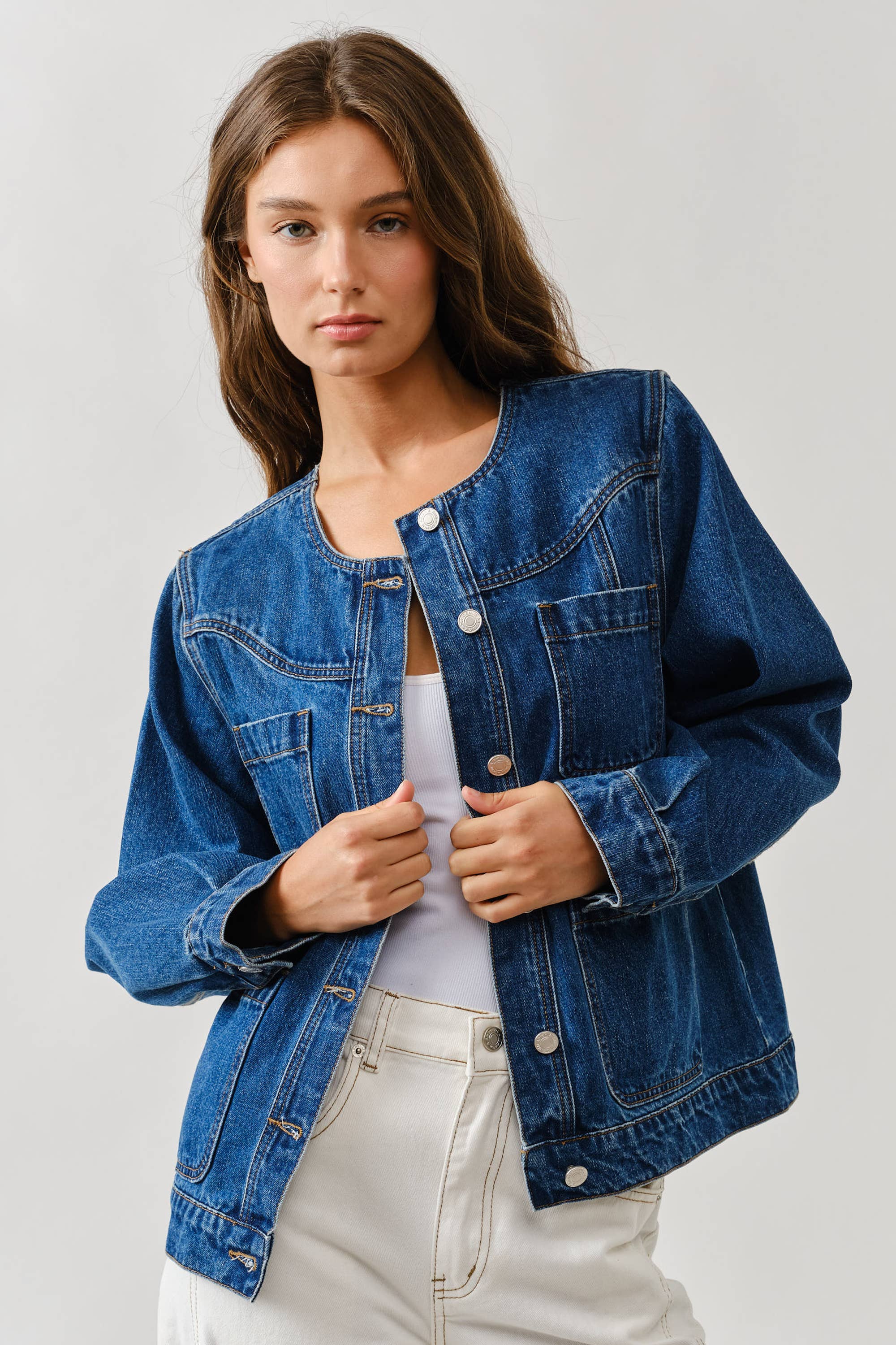 CREW NECK RELAXED DENIM JACKET