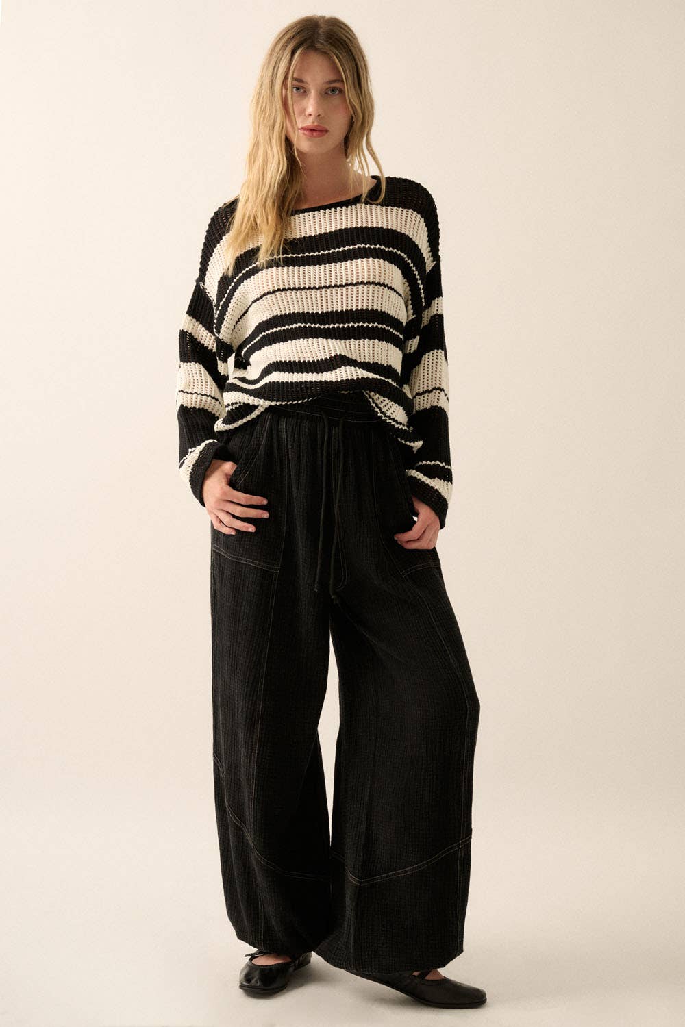 Mineral Washed Crinkle Cotton Parachute Pants