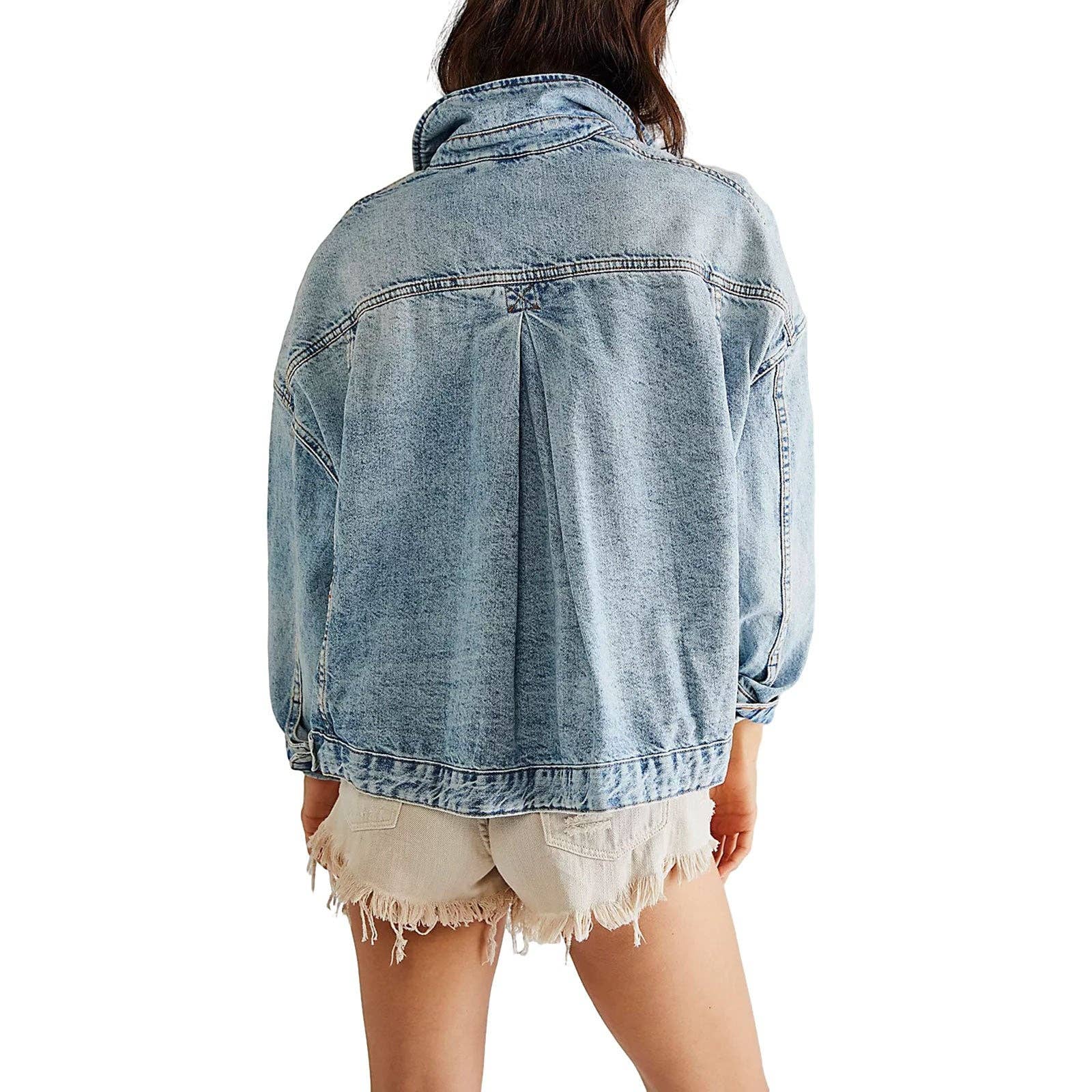 Relaxed Solid Color Denim Jacket