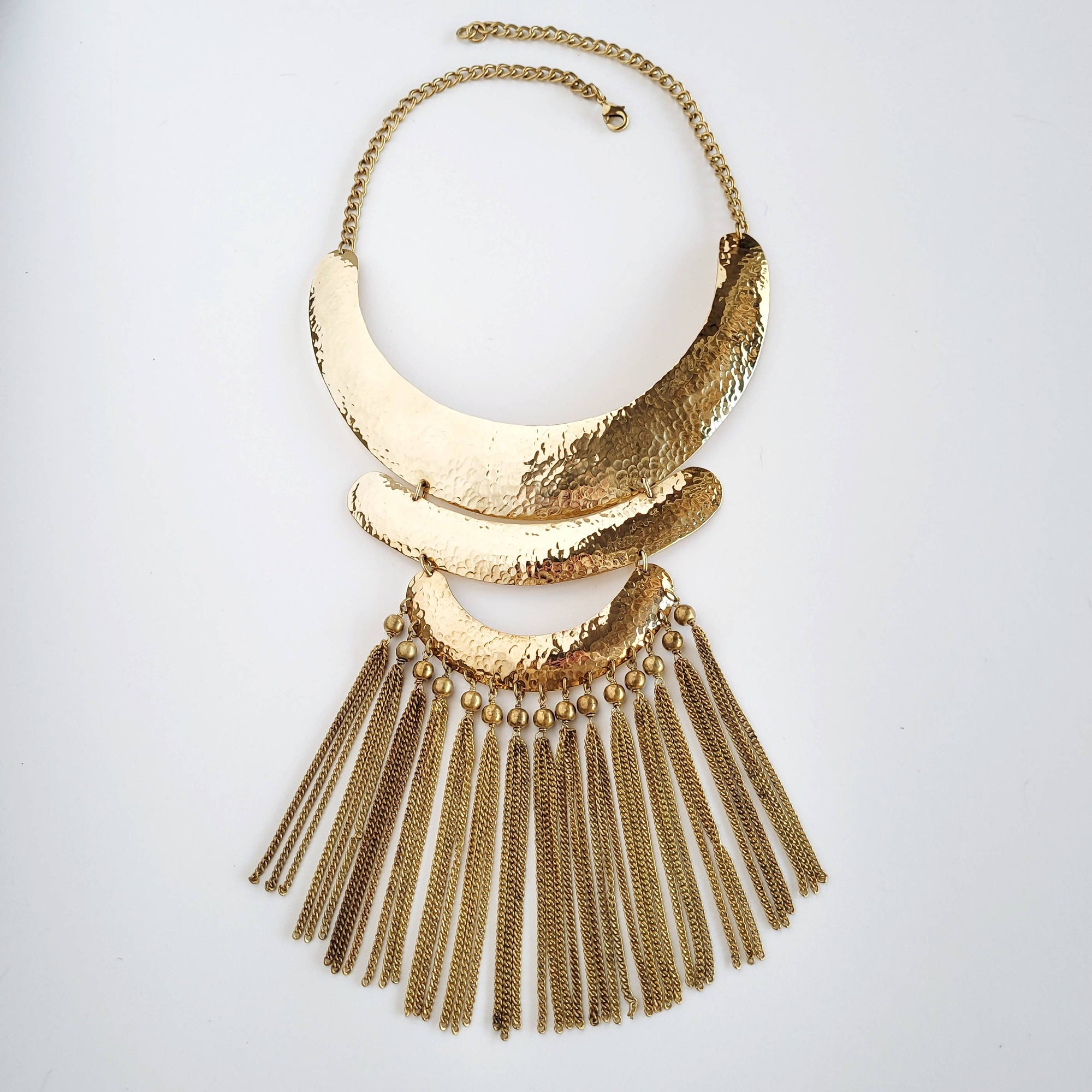 Brass hammered tassel chain necklace Collar