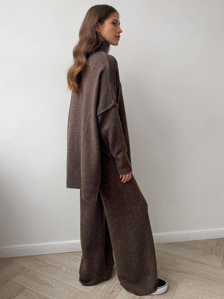 Relaxed High Collar Knit Set