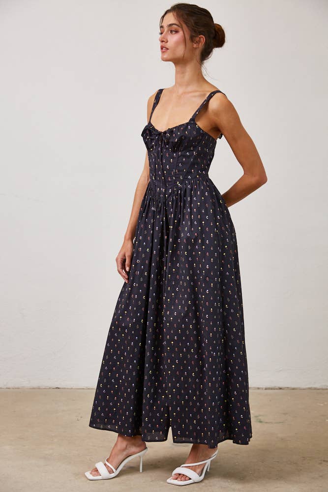 Wild Floral Poplin Wired Front Ribbon Maxi Dress