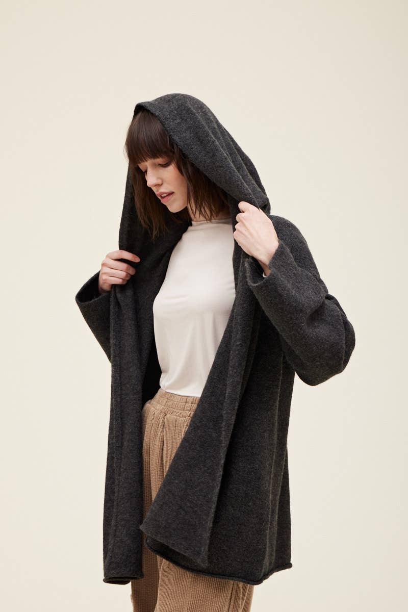 HOODED OPEN CARDIGAN