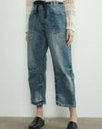 BARREL DENIM PANTS WITH EYELET WAIST