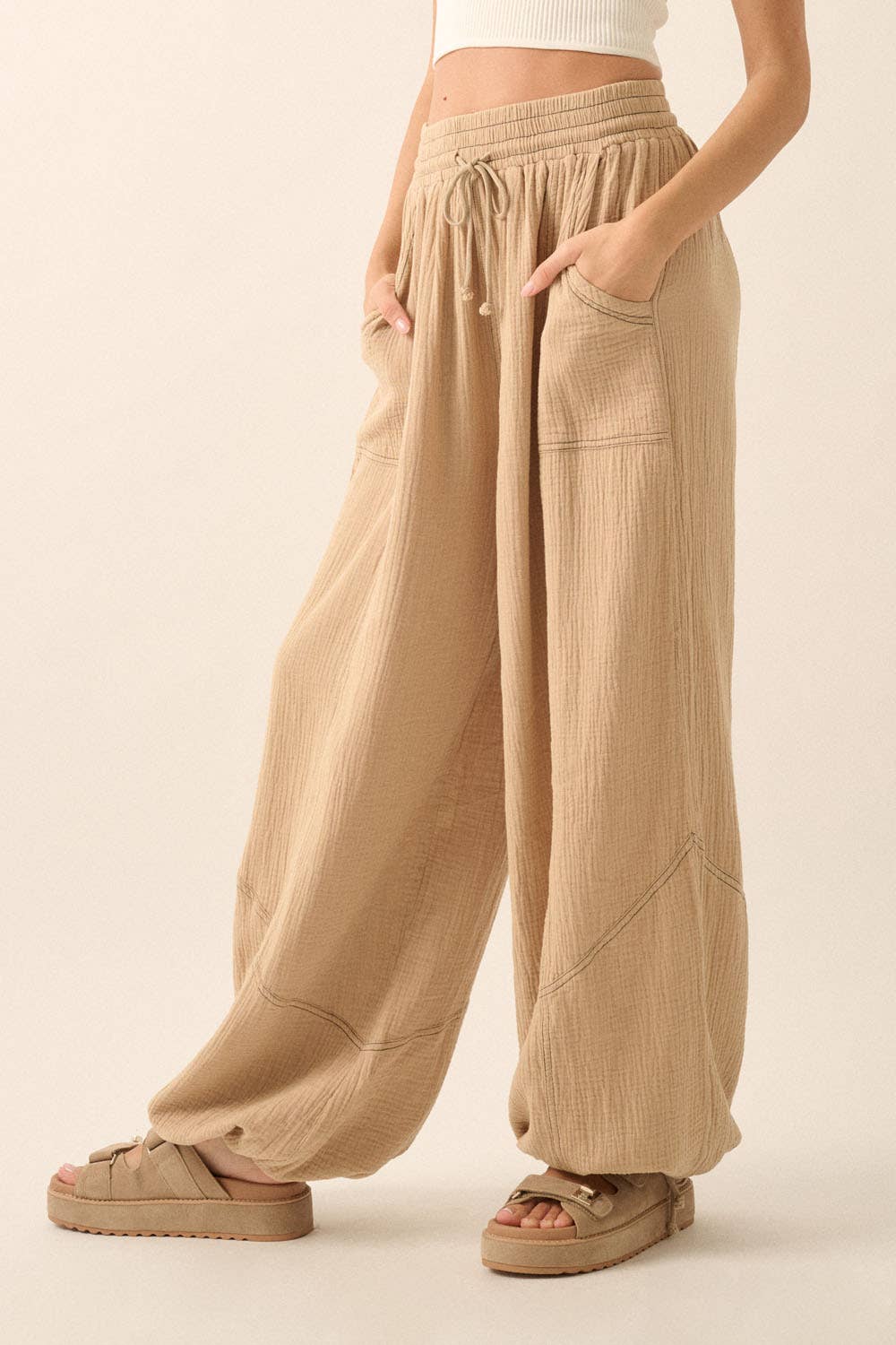 Mineral Washed Crinkle Cotton Parachute Pants