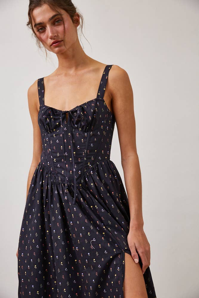 Wild Floral Poplin Wired Front Ribbon Maxi Dress
