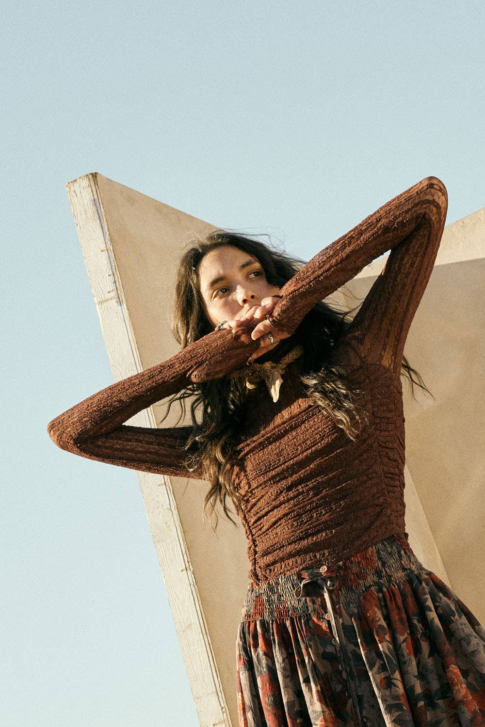 Striped Floral Lace Ruched Mock-Neck Bodysuit