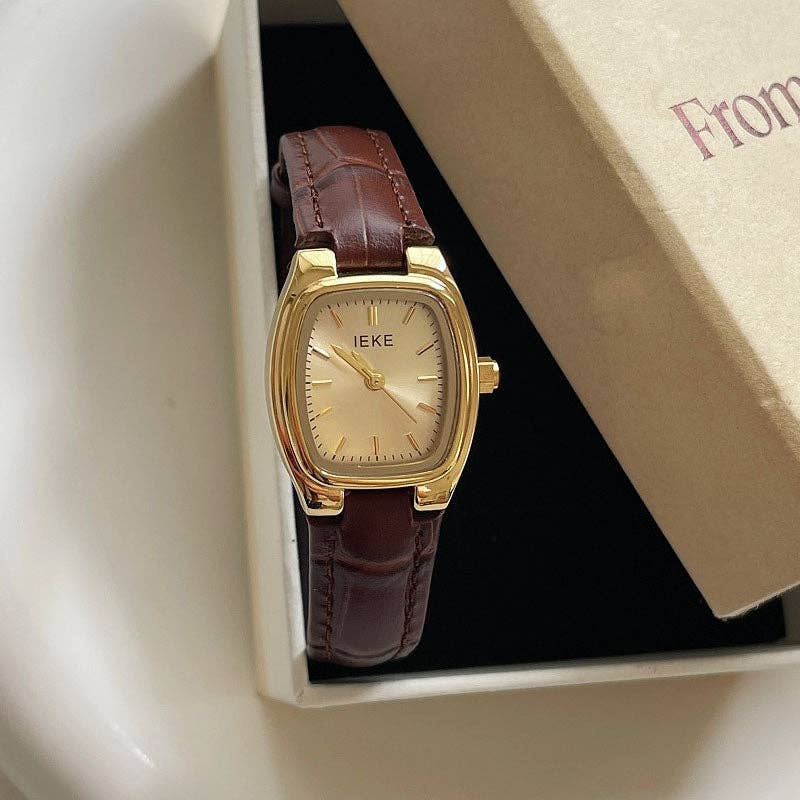 Vintage Tonneau Quartz Leather Strap Watch