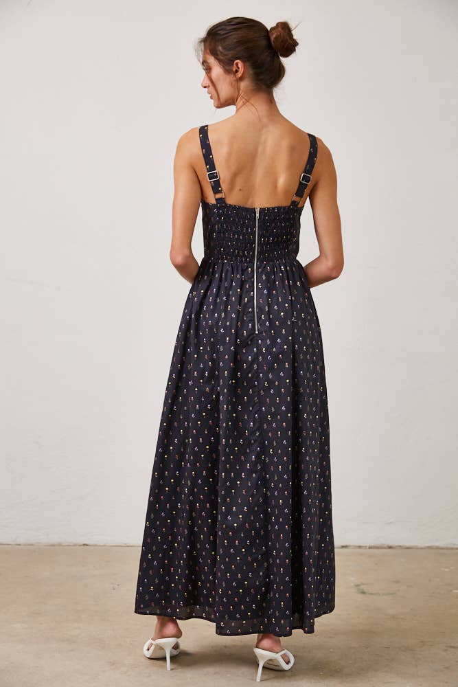 Wild Floral Poplin Wired Front Ribbon Maxi Dress