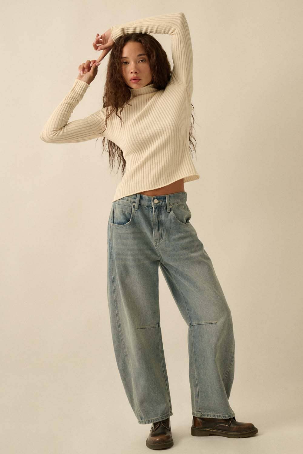 Sheer Rib-Knit Mock-Neck Top