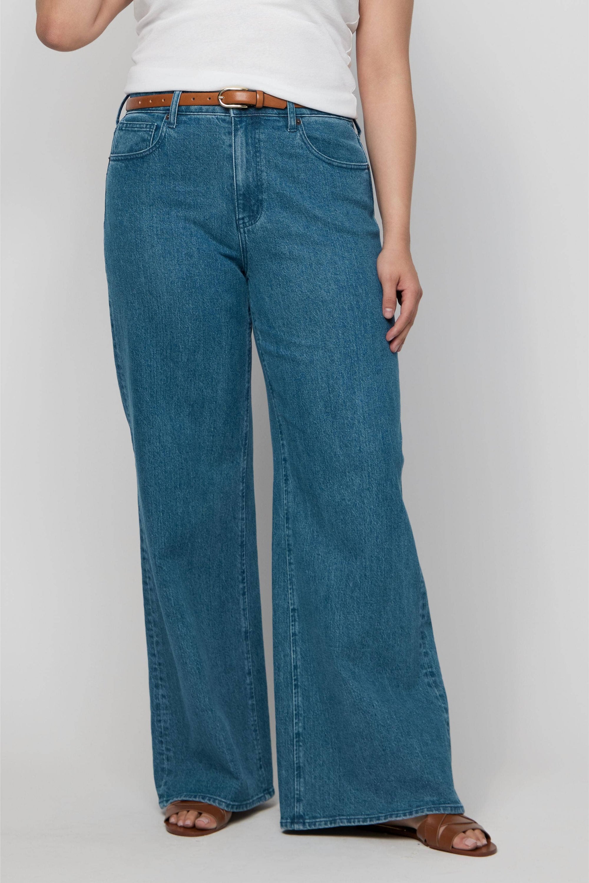 Andrews High Rise Extra Wide Leg Jean, Medium Green Blue
