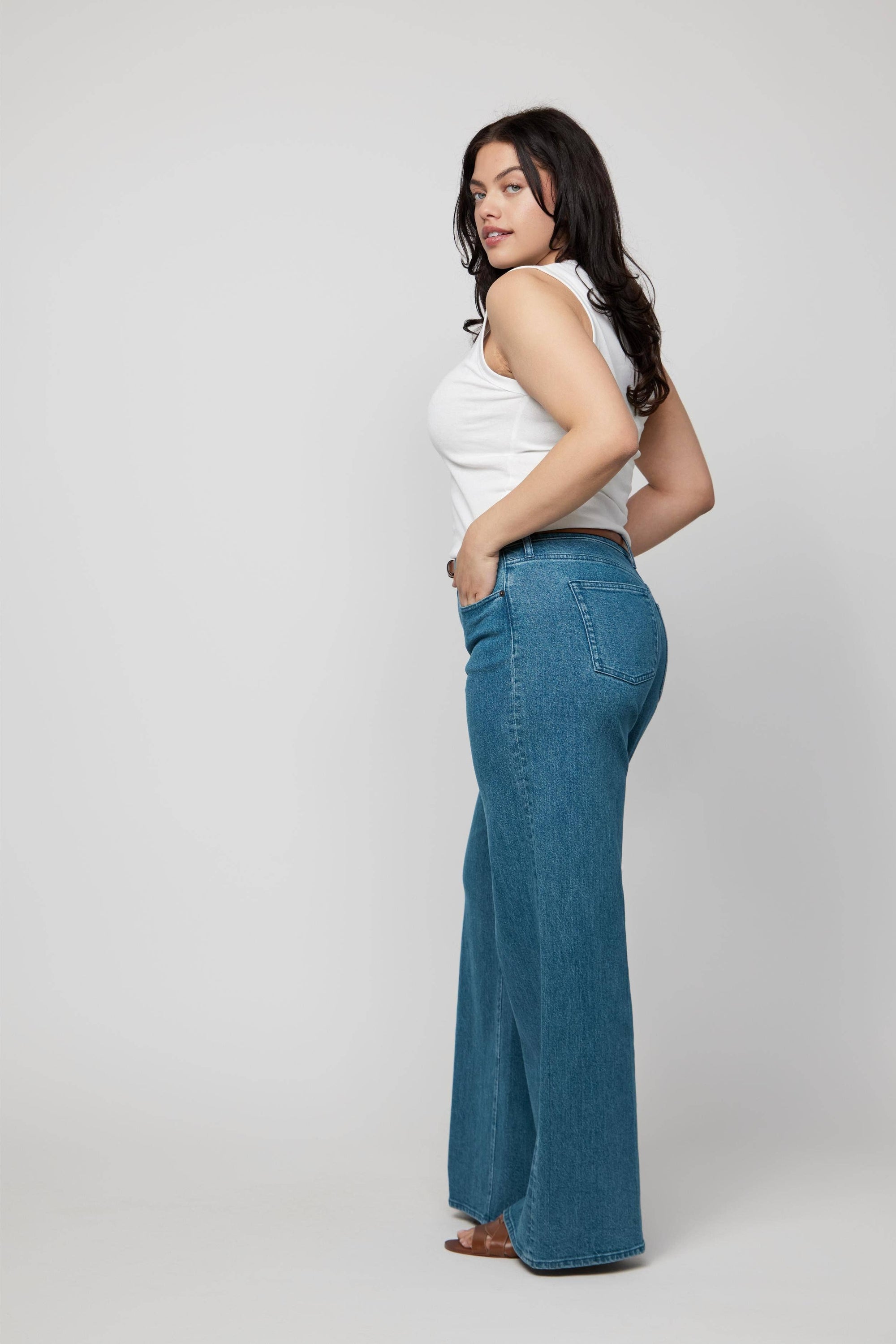 Andrews High Rise Extra Wide Leg Jean, Medium Green Blue