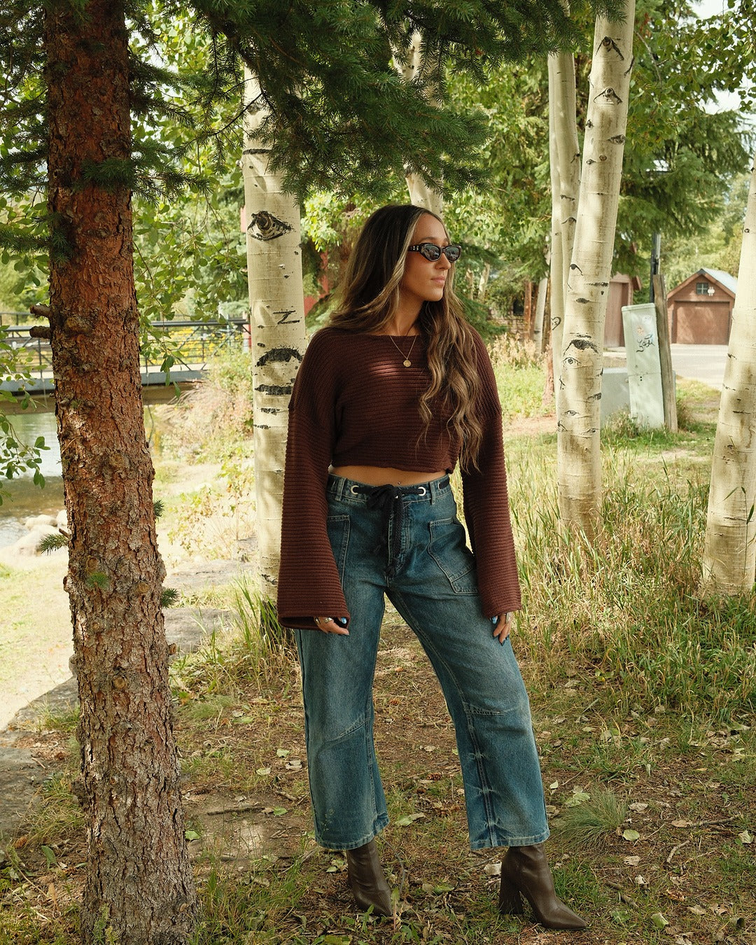 BARREL DENIM PANTS WITH EYELET WAIST